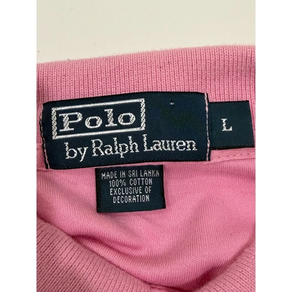 Polo Ralph Lauren Mens Large Pink Short Sleeve Cotton Pique Polo Shirt Blue Pony